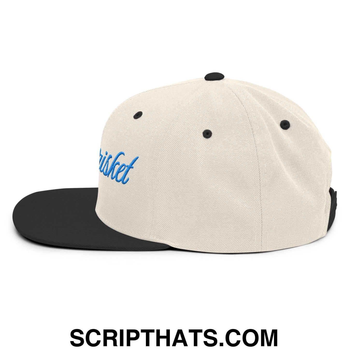 Only Brisket Embroidered Flat Bill Brim Snapback Hat Natural Black