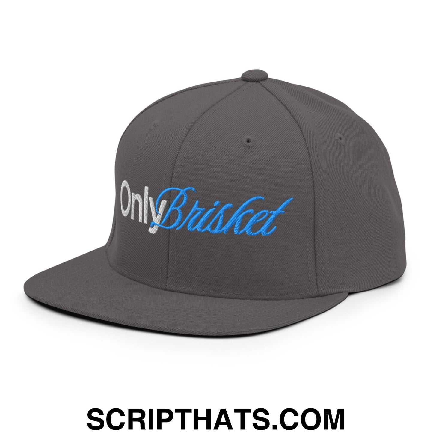 Only Brisket Embroidered Flat Bill Brim Snapback Hat Dark Grey