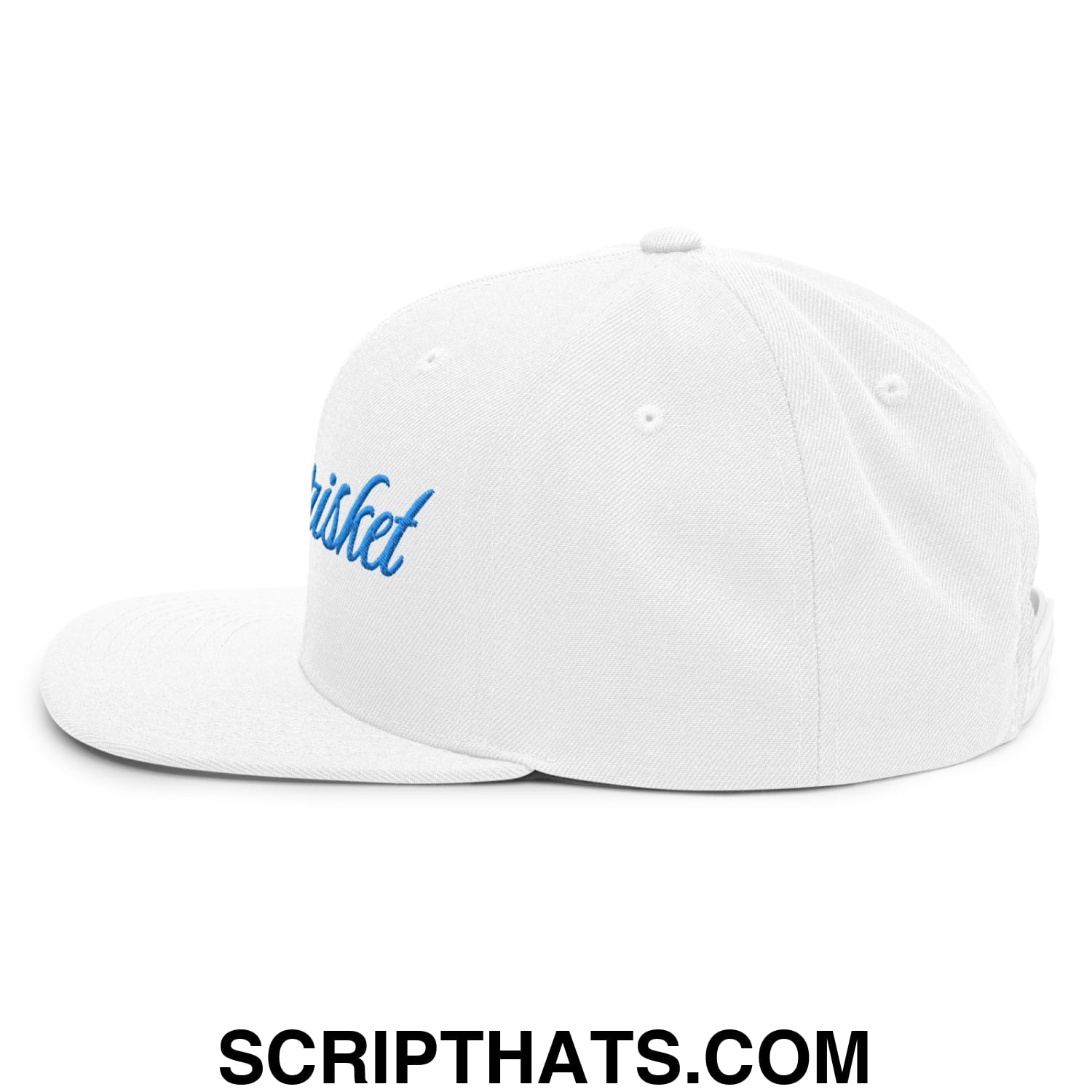 Only Brisket Embroidered Flat Bill Brim Snapback Hat White
