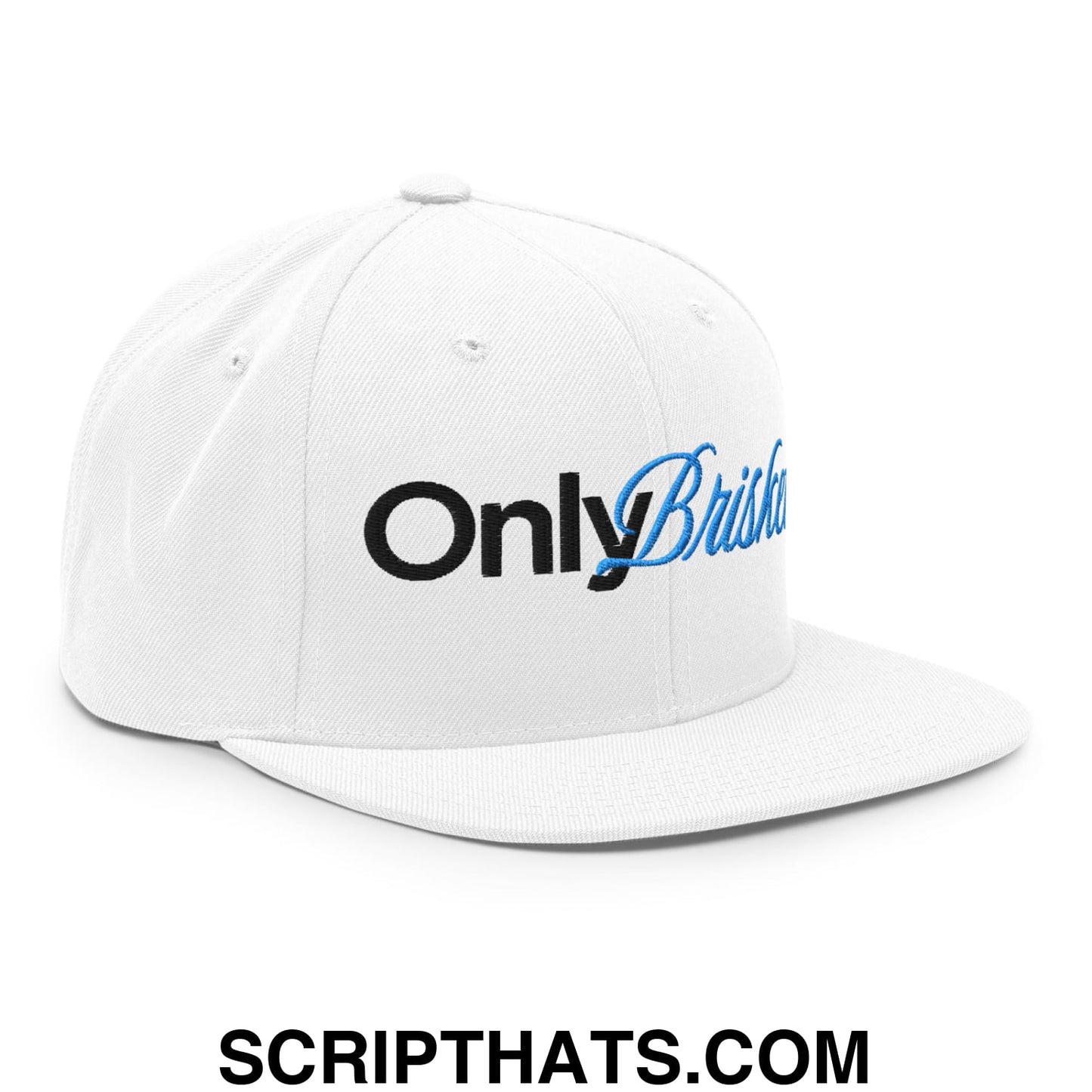 Only Brisket Embroidered Flat Bill Brim Snapback Hat White