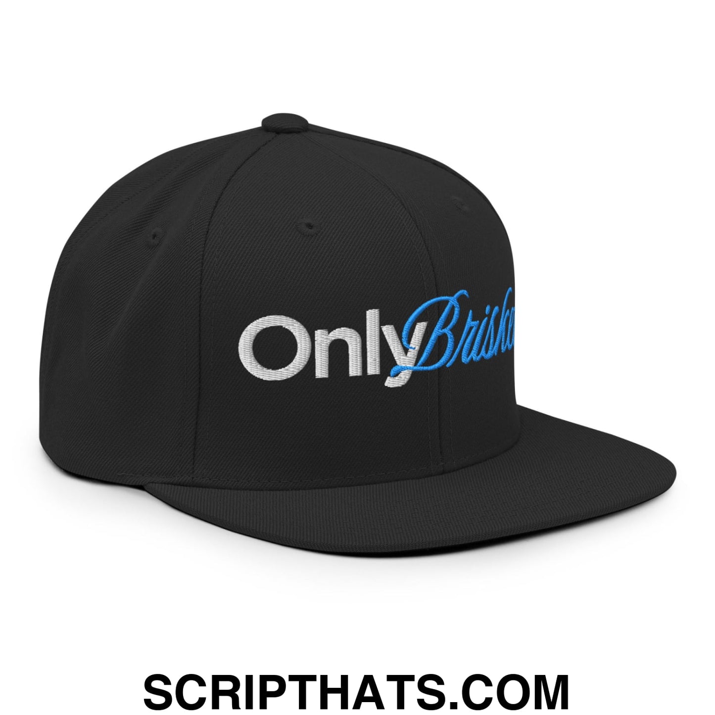 Only Brisket Embroidered Flat Bill Brim Snapback Hat Black