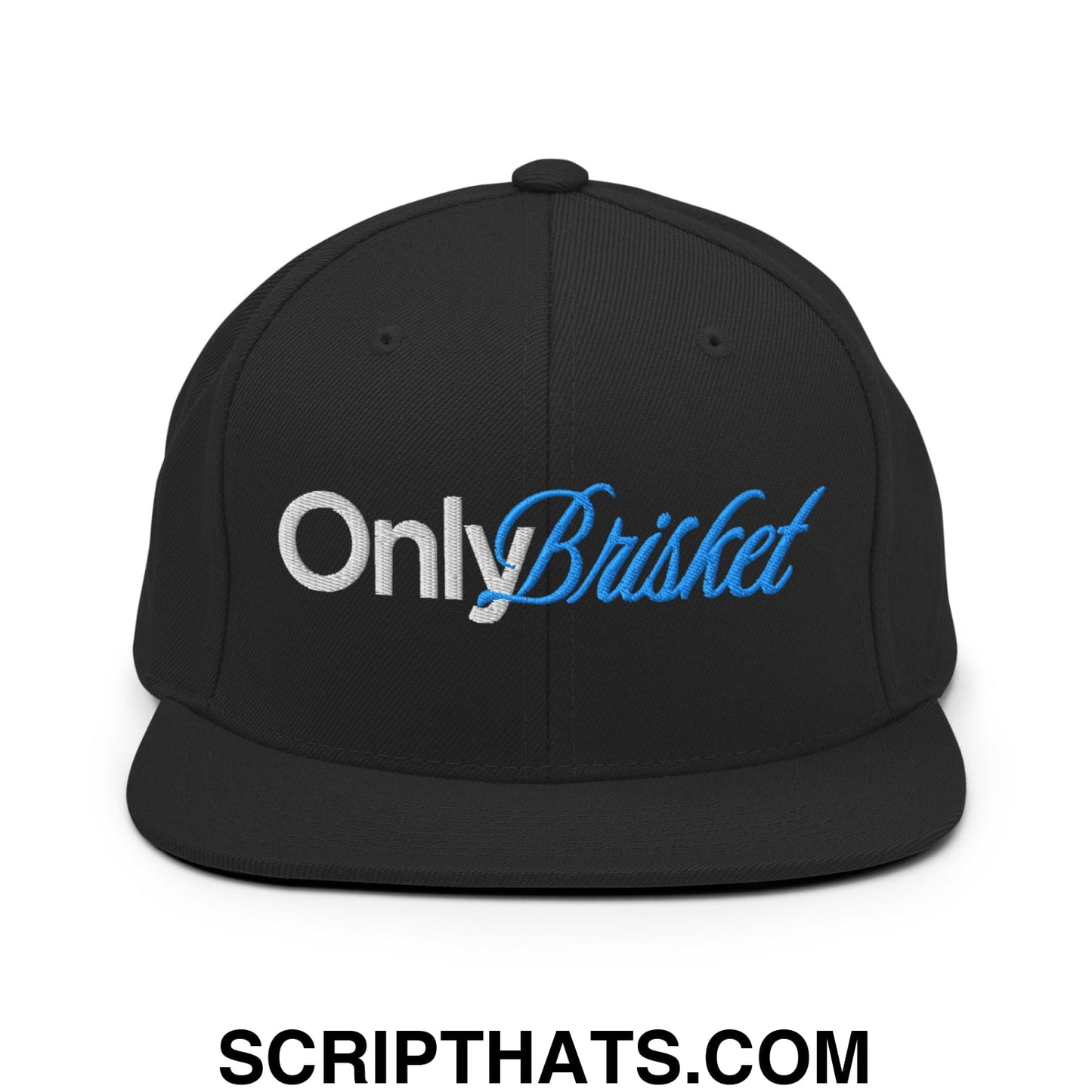 Only Brisket Embroidered Flat Bill Brim Snapback Hat Black
