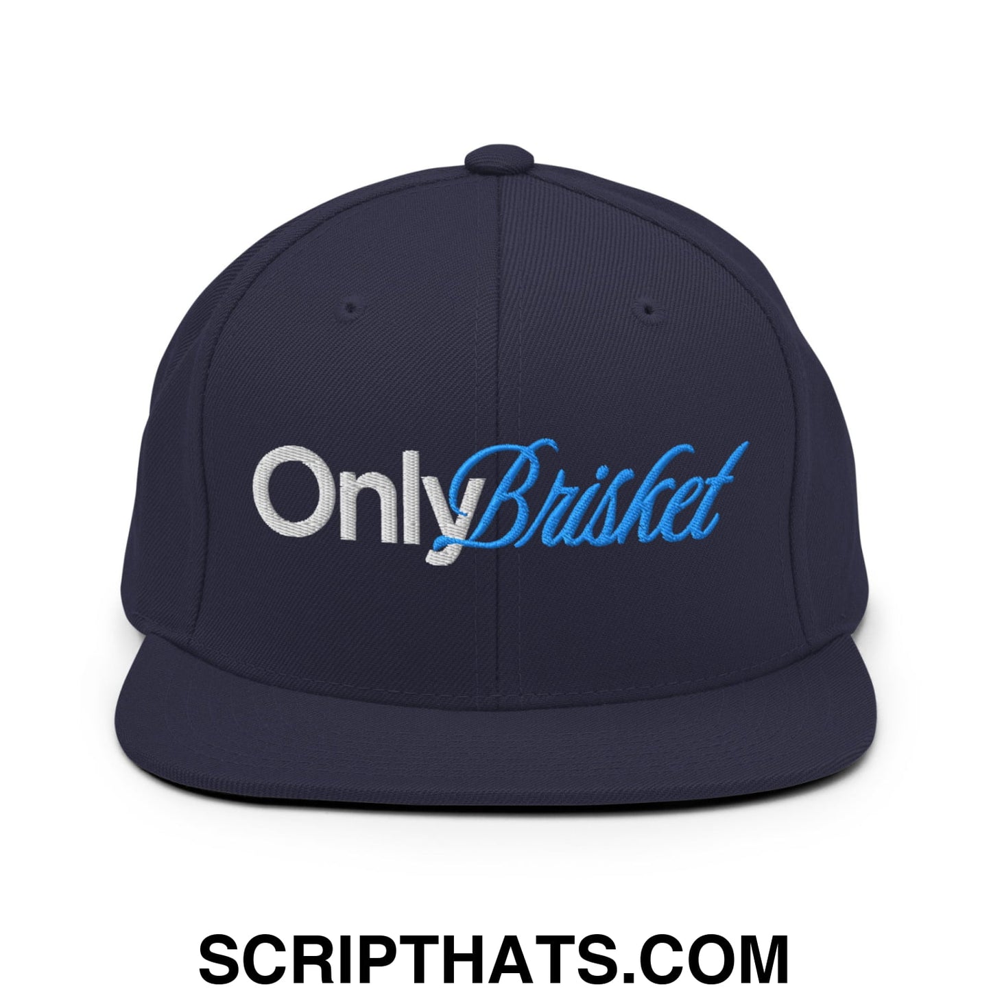 Only Brisket Embroidered Flat Bill Brim Snapback Hat Navy