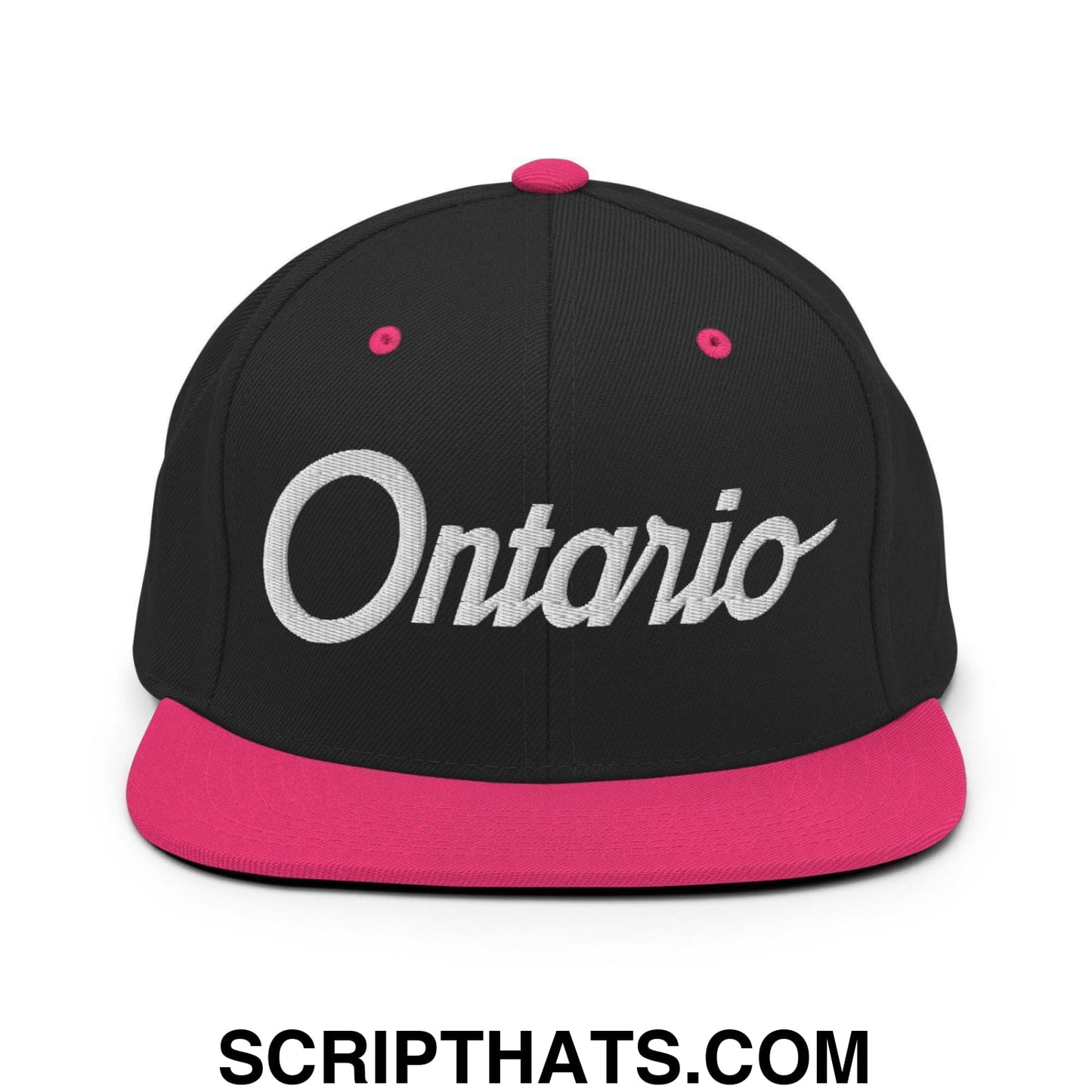 Ontario Script Snapback Hat Black Neon Pink
