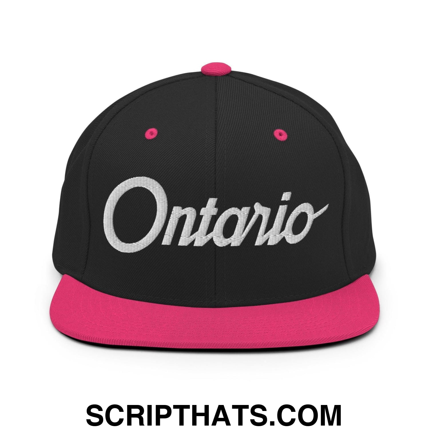 Ontario Script Snapback Hat Black Neon Pink
