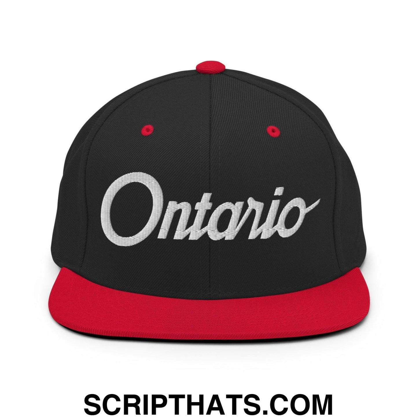 Ontario Script Snapback Hat Black Red