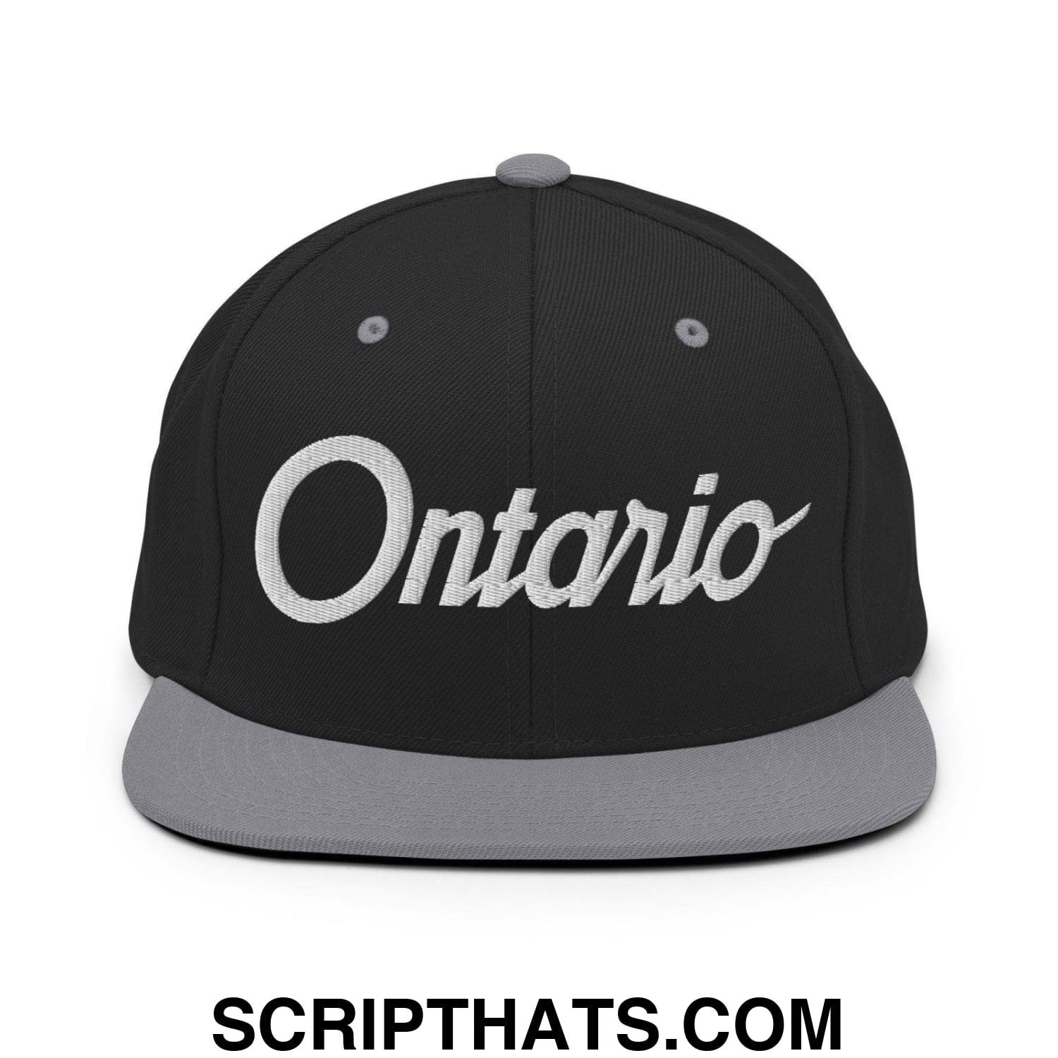 Ontario Script Snapback Hat Black Silver