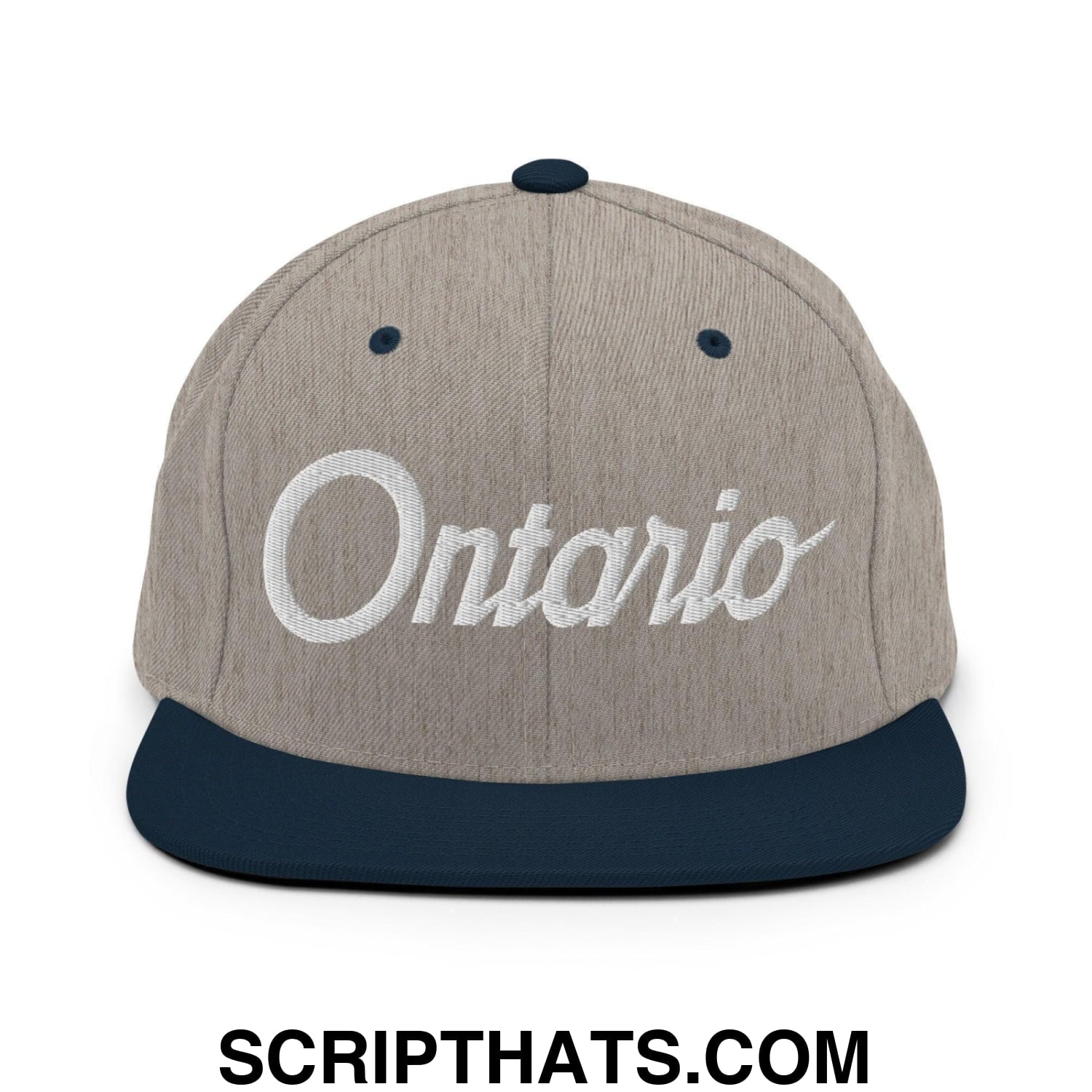 Ontario Script Snapback Hat Heather Grey Navy