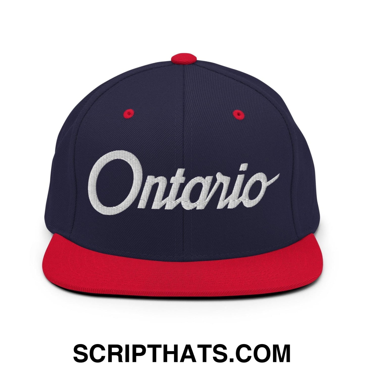 Ontario Script Snapback Hat Navy Red