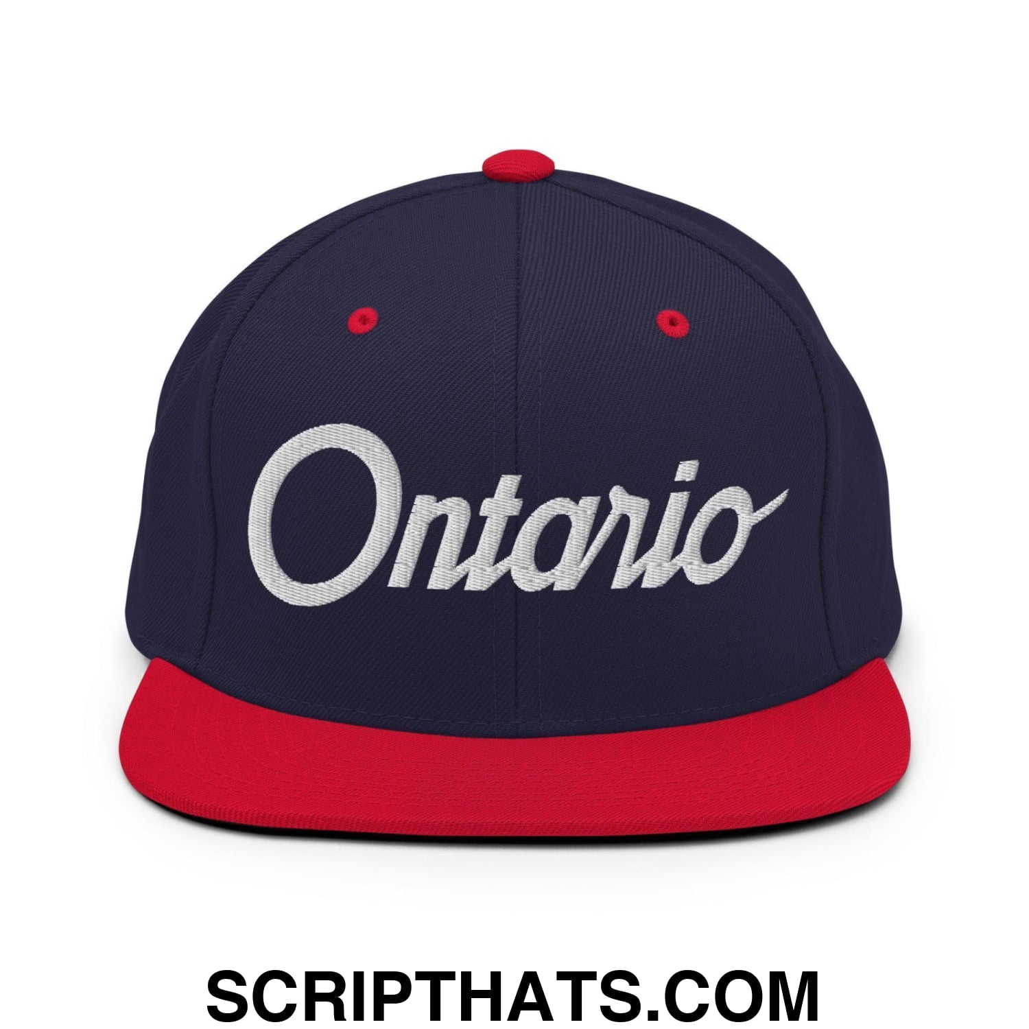 Ontario Script Snapback Hat Navy Red