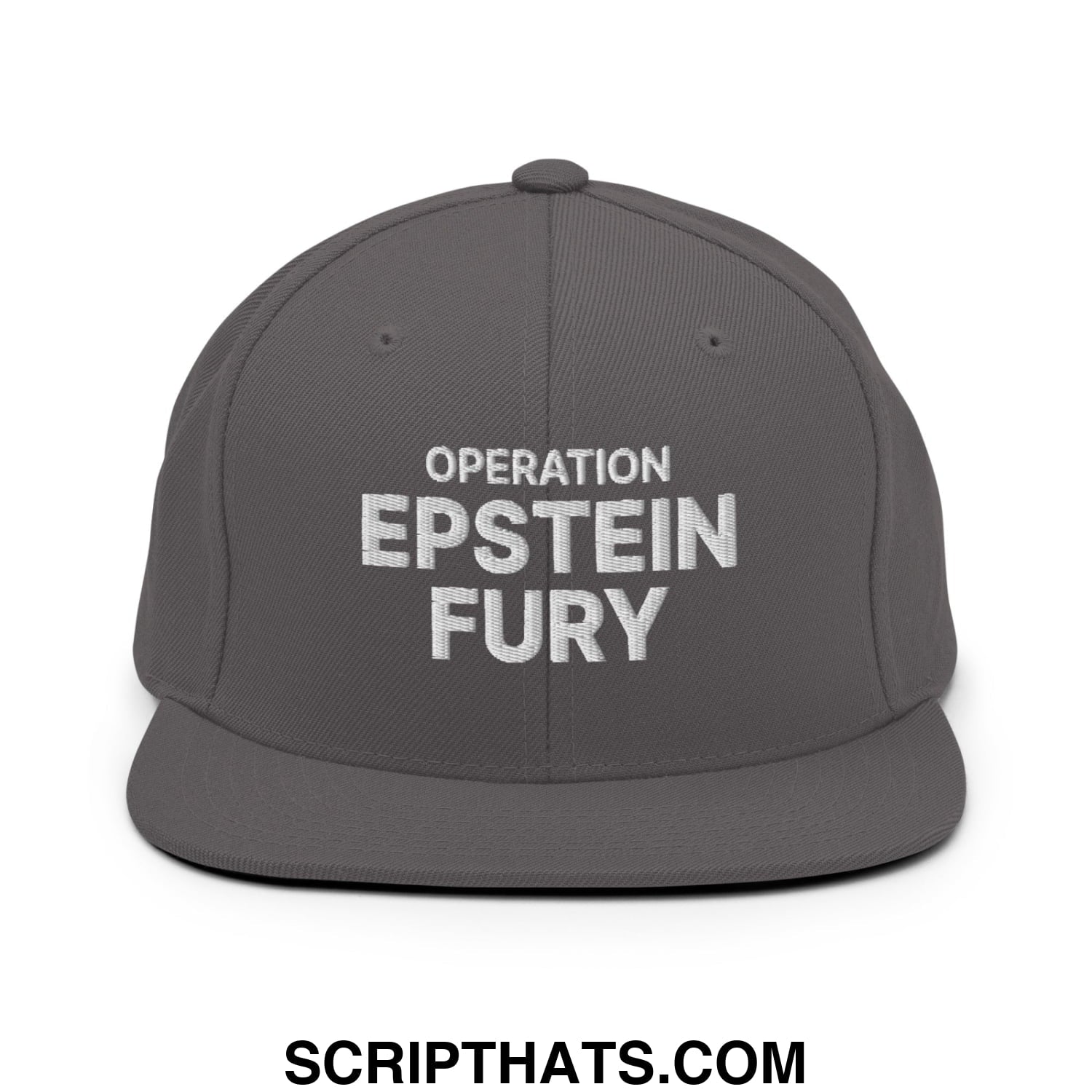 Operation Epstein Fury Embroidered Flat Bill Brim Snapback Hat Dark Grey