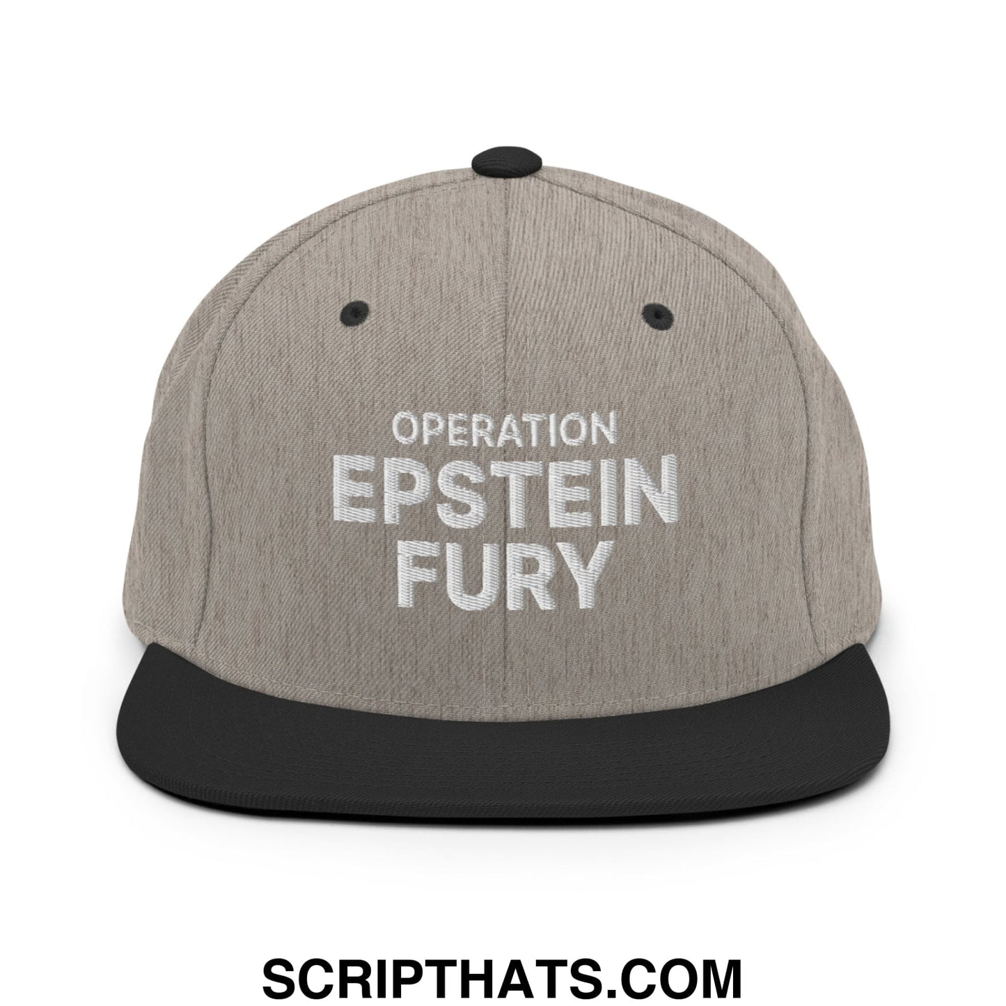 Operation Epstein Fury Embroidered Flat Bill Brim Snapback Hat Heather Black