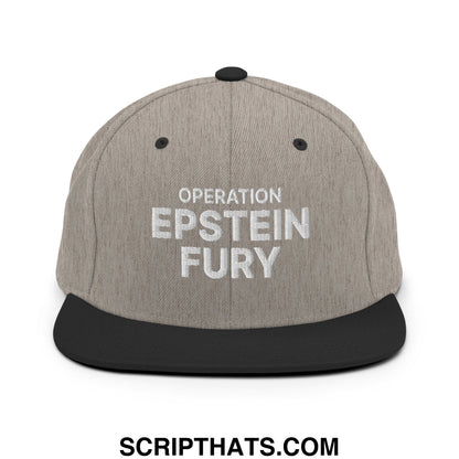 Operation Epstein Fury Embroidered Flat Bill Brim Snapback Hat Heather Black