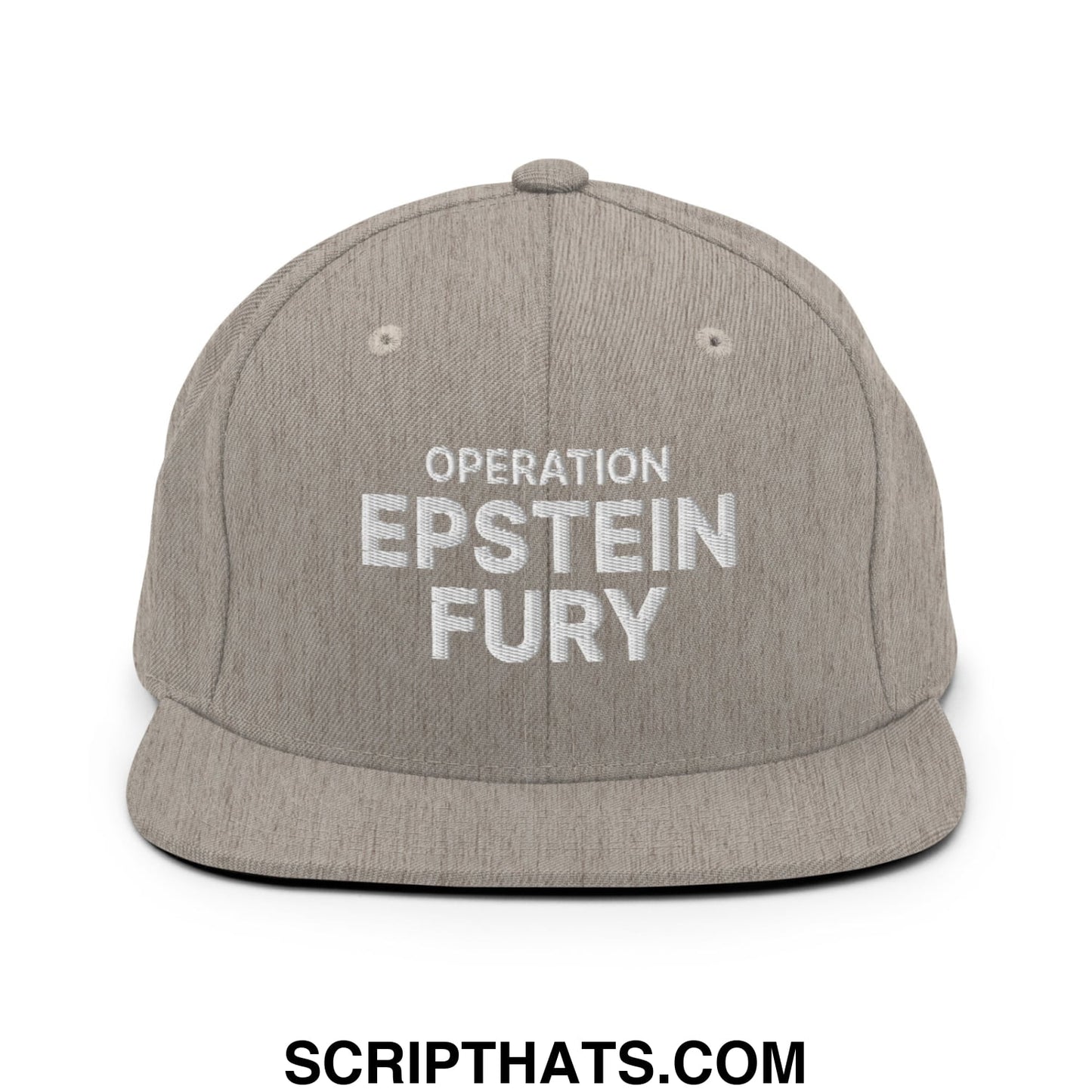 Operation Epstein Fury Embroidered Flat Bill Brim Snapback Hat Heather Grey