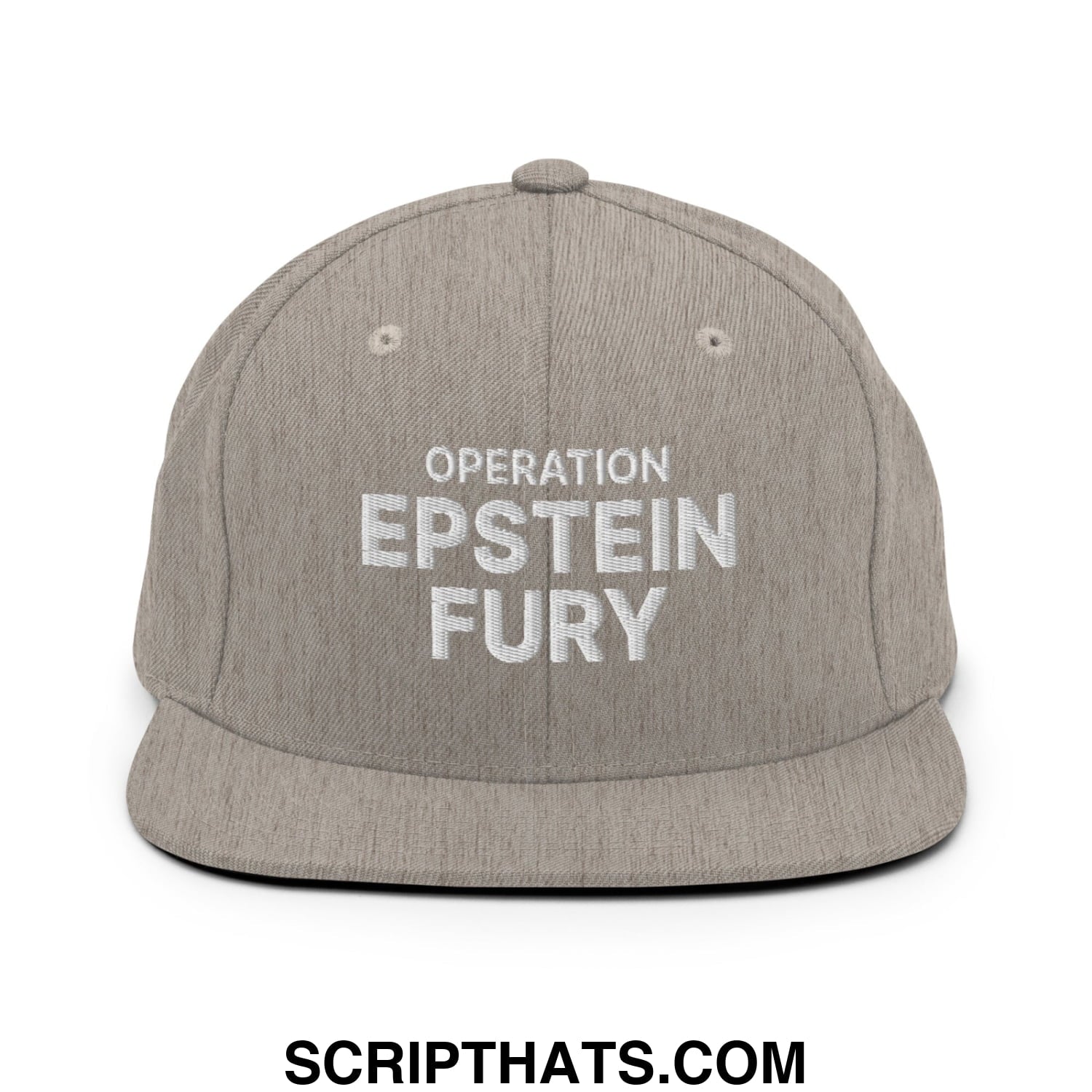 Operation Epstein Fury Embroidered Flat Bill Brim Snapback Hat Heather Grey