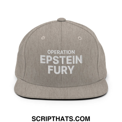 Operation Epstein Fury Embroidered Flat Bill Brim Snapback Hat Heather Grey