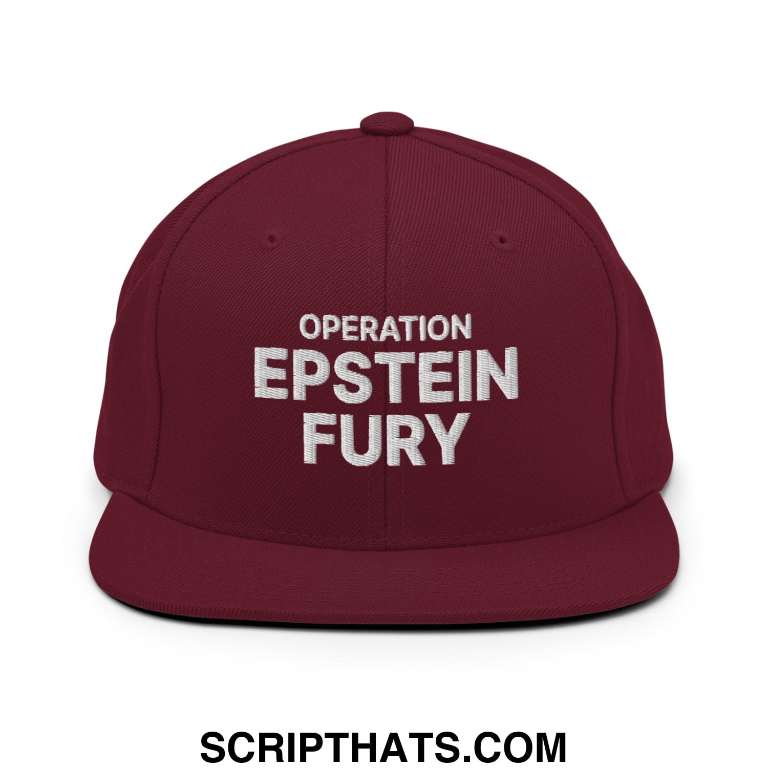 Operation Epstein Fury Embroidered Flat Bill Brim Snapback Hat Maroon