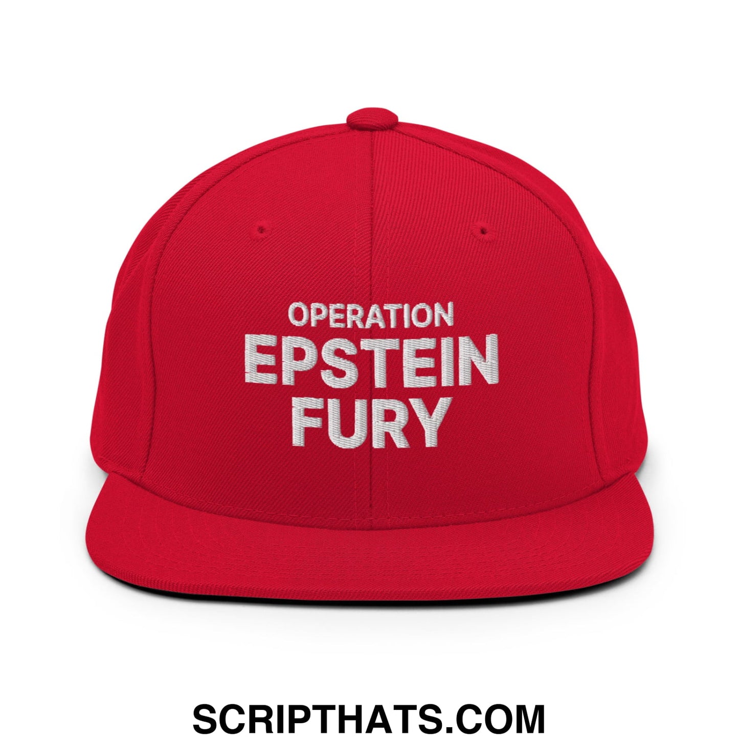 Operation Epstein Fury Embroidered Flat Bill Brim Snapback Hat Red