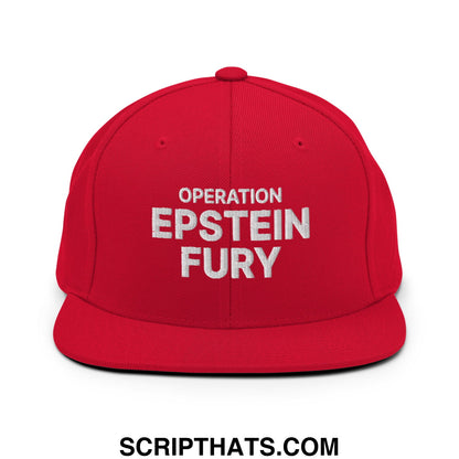 Operation Epstein Fury Embroidered Flat Bill Brim Snapback Hat Red