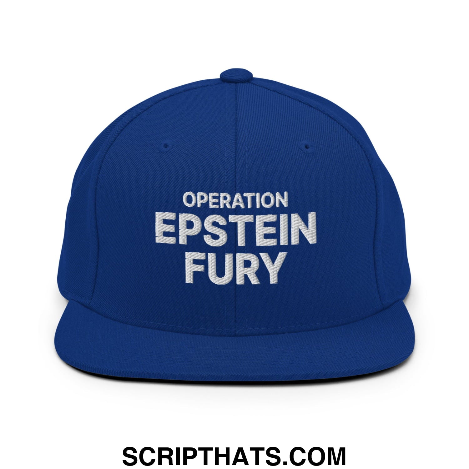 Operation Epstein Fury Embroidered Flat Bill Brim Snapback Hat Royal Blue