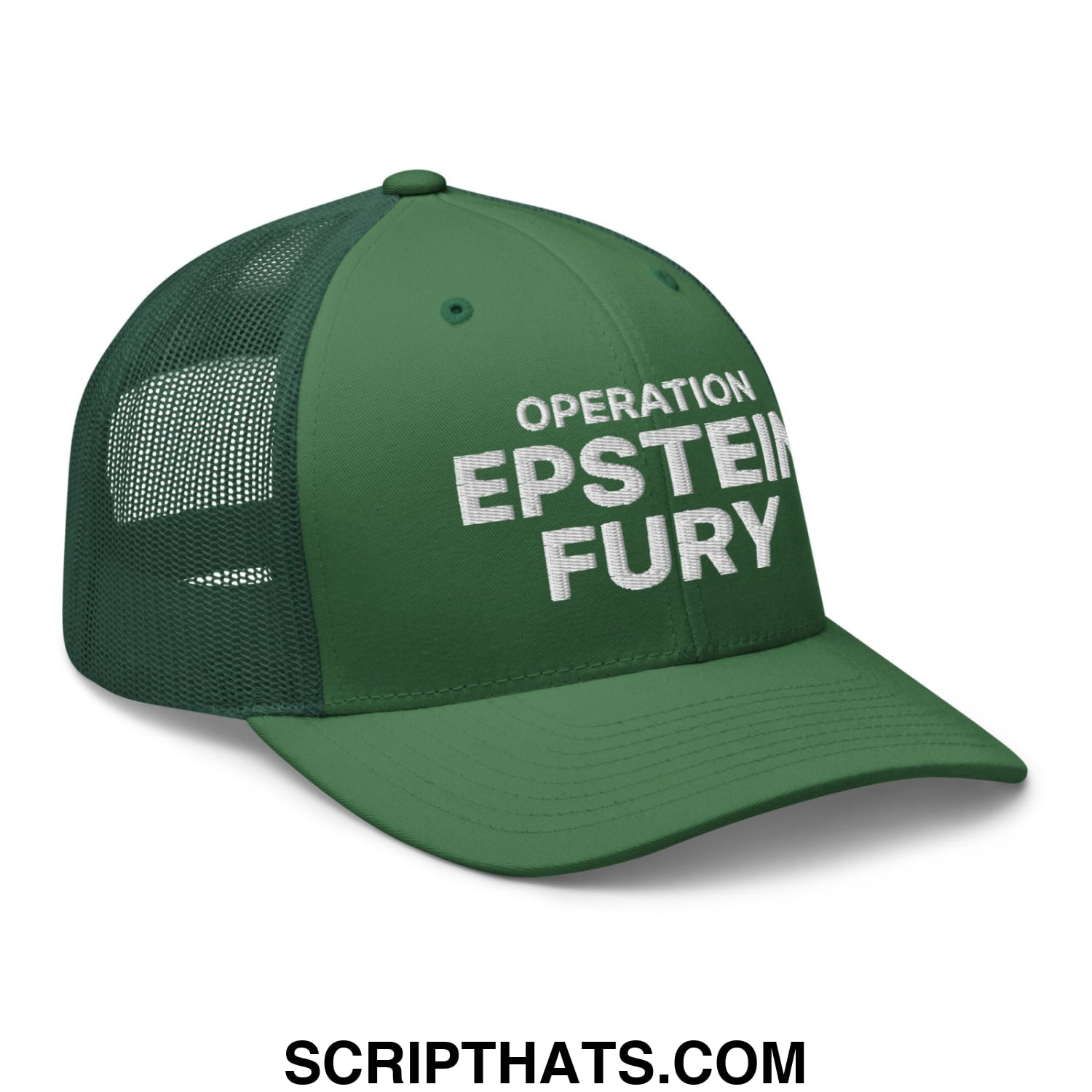 Operation Epstein Fury Embroidered Mesh Trucker Hat Evergreen