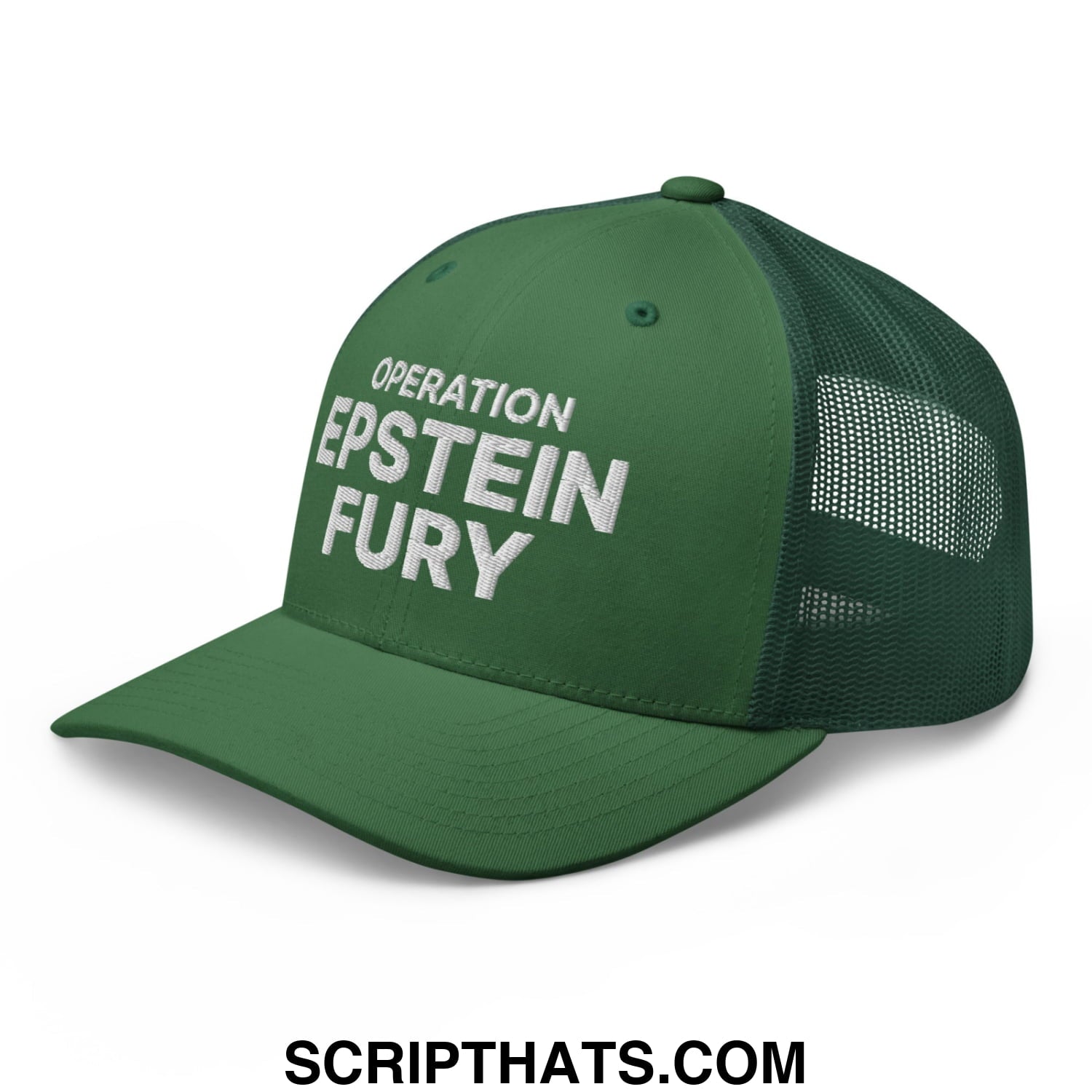 Operation Epstein Fury Embroidered Mesh Trucker Hat Evergreen