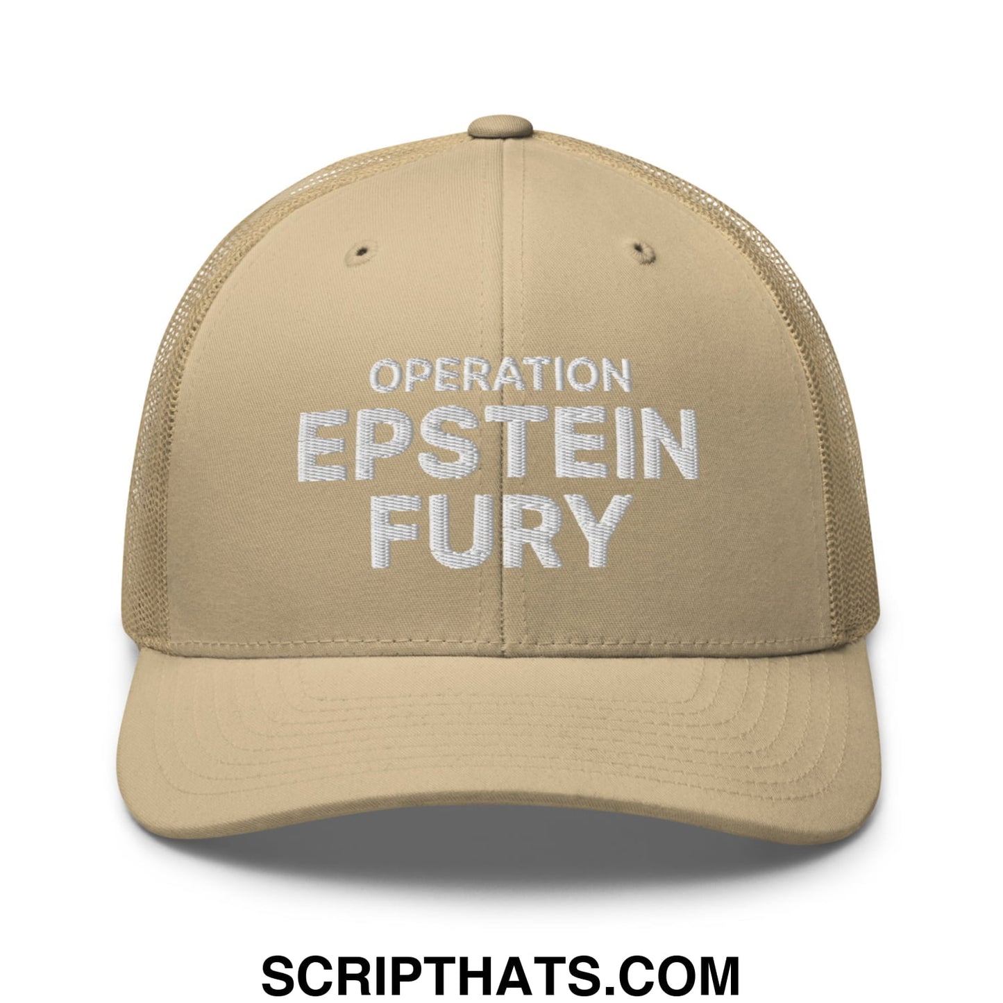 Operation Epstein Fury Embroidered Mesh Trucker Hat Khaki