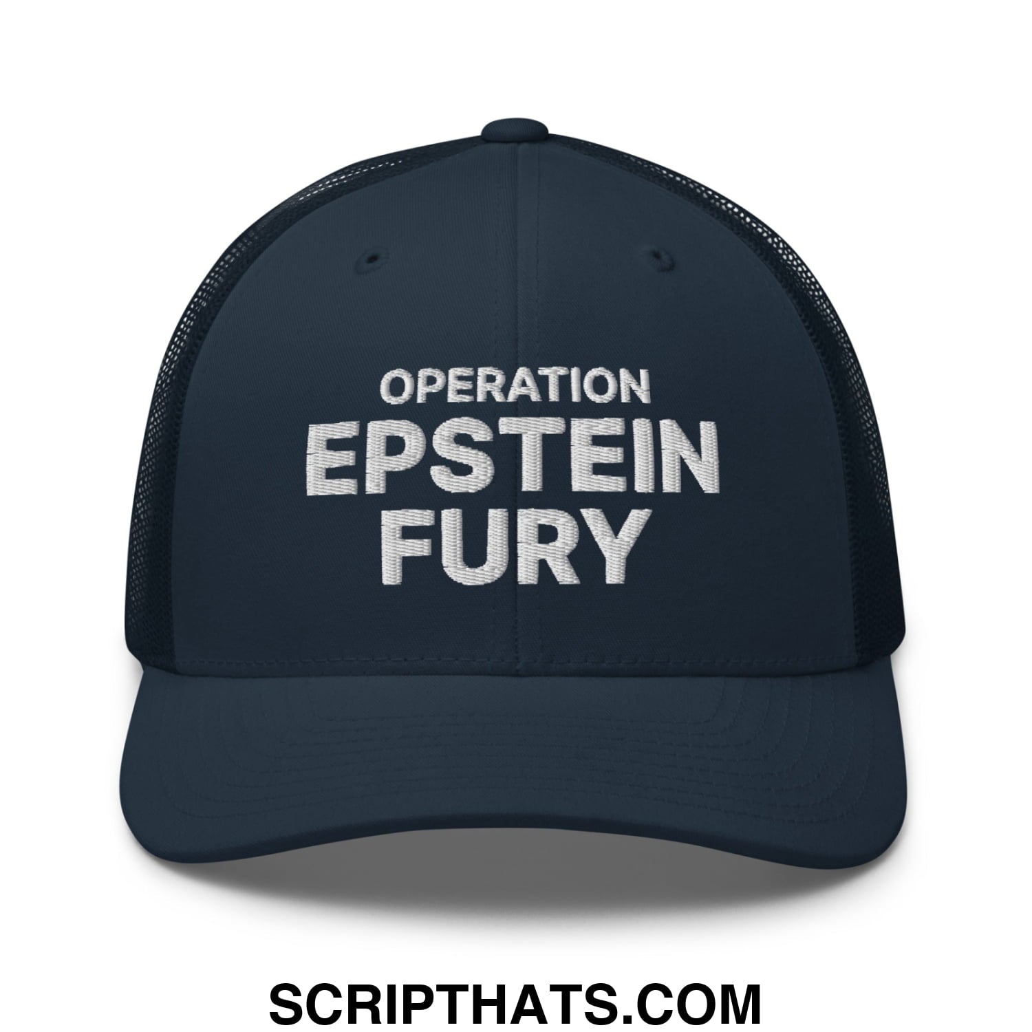 Operation Epstein Fury Embroidered Mesh Trucker Hat Navy