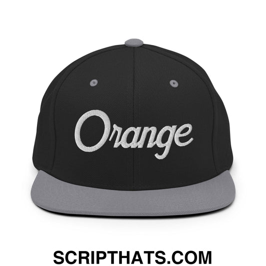 Orange Script Snapback Hat Black Silver