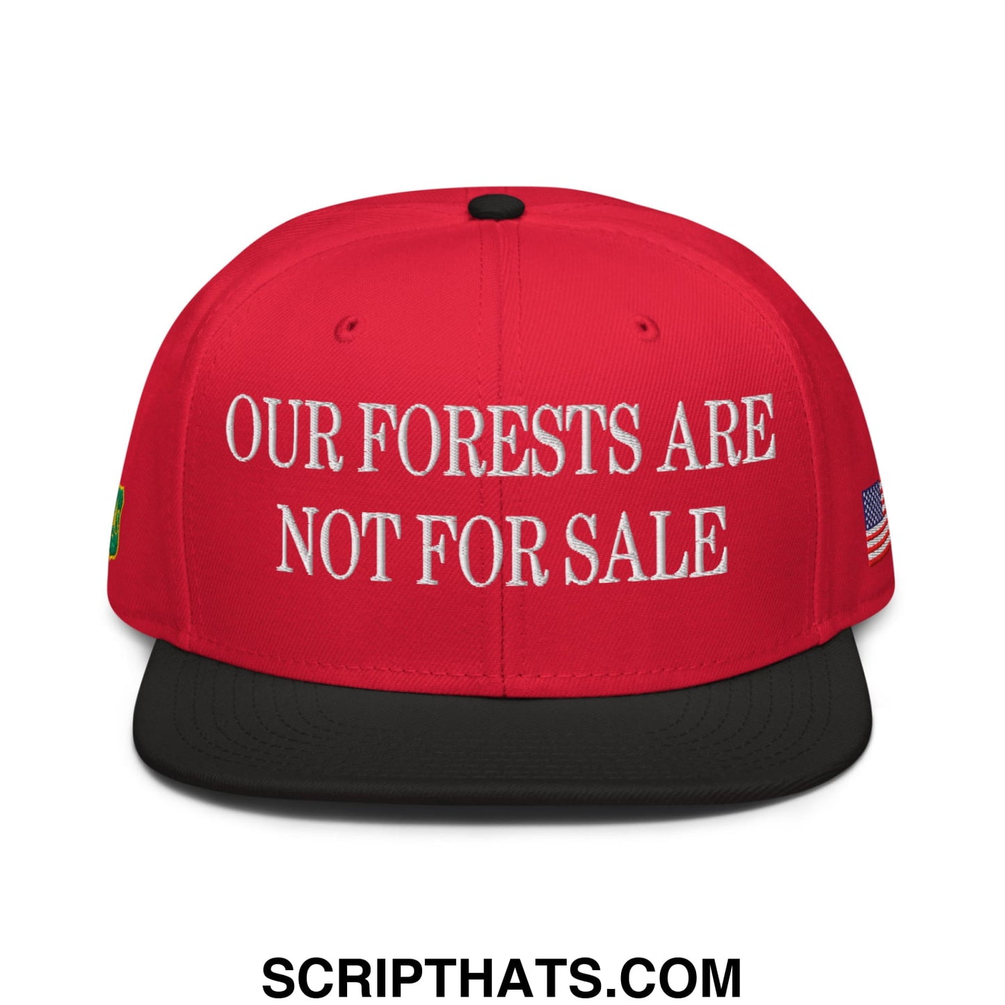 Our Forests Are Not For Sale USFS US Flag Embroidered Flat Bill Snapback Hat Black Red Red