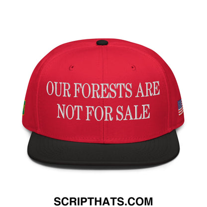 Our Forests Are Not For Sale USFS US Flag Embroidered Flat Bill Snapback Hat Black Red Red