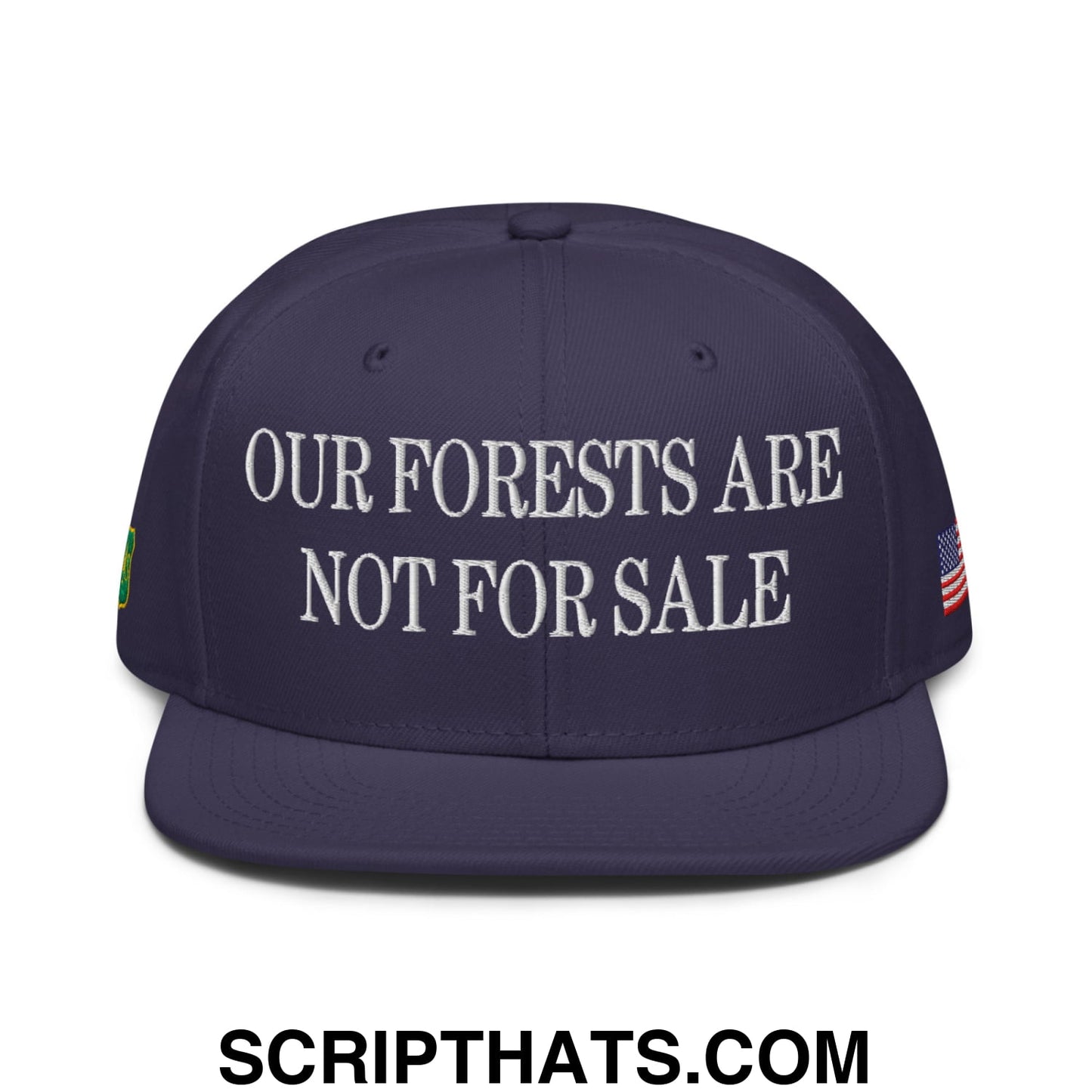 Our Forests Are Not For Sale USFS US Flag Embroidered Flat Bill Snapback Hat Navy blue