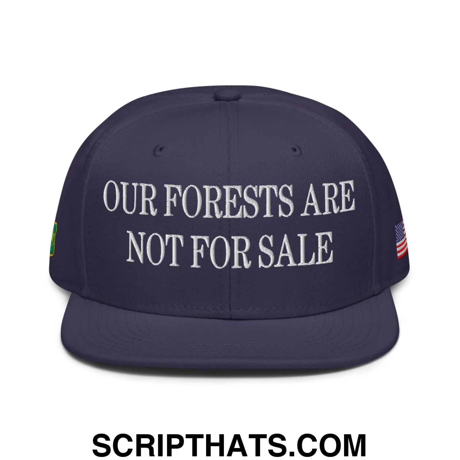 Our Forests Are Not For Sale USFS US Flag Embroidered Flat Bill Snapback Hat Navy blue