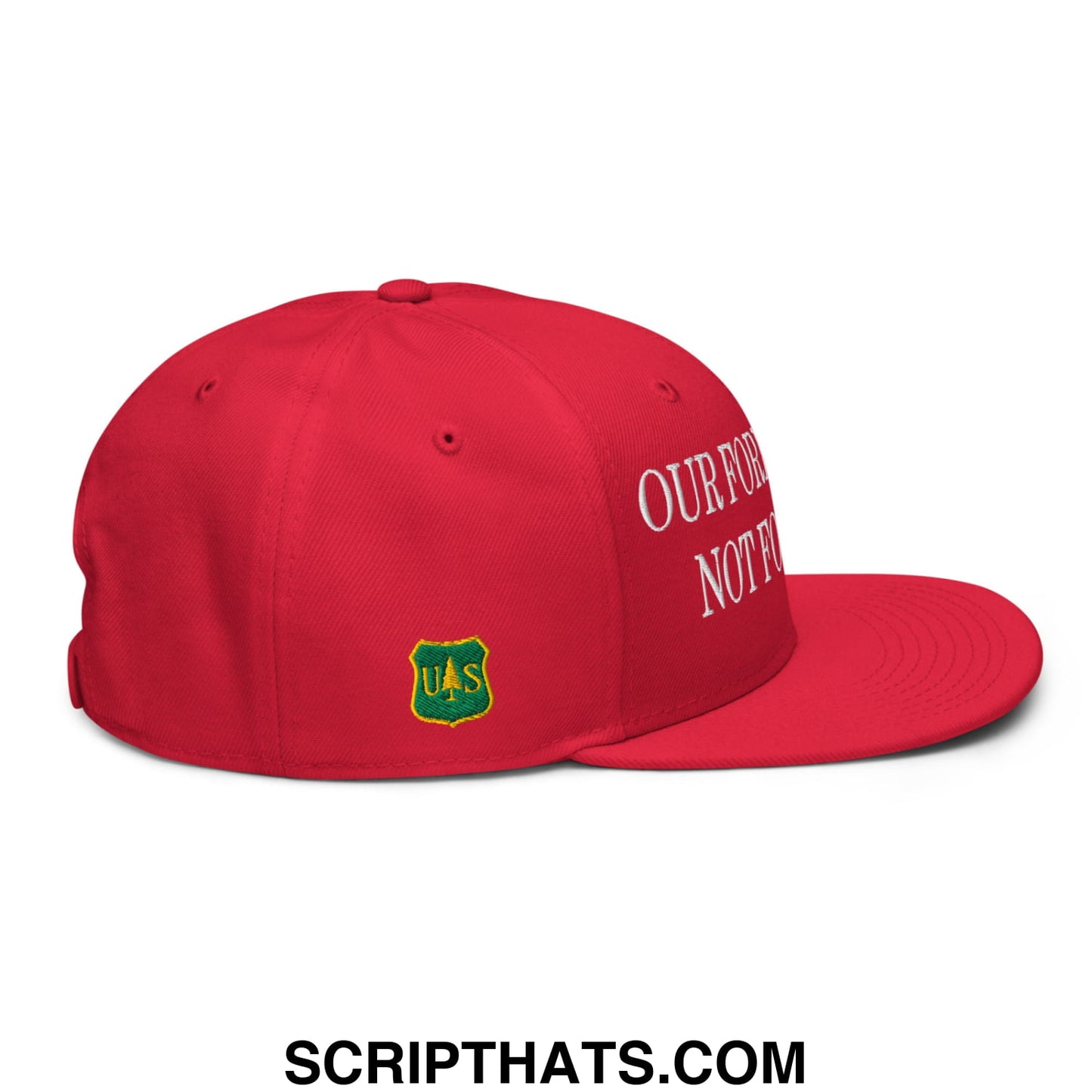 Our Forests Are Not For Sale USFS US Flag Embroidered Flat Bill Snapback Hat Red