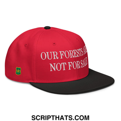 Our Forests Are Not For Sale USFS US Flag Embroidered Flat Bill Snapback Hat Black Red Red