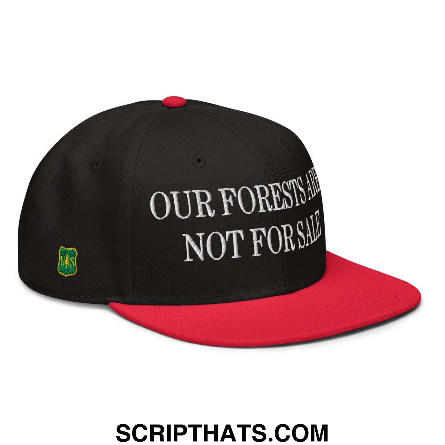 Our Forests Are Not For Sale USFS US Flag Embroidered Flat Bill Snapback Hat Red Black Black
