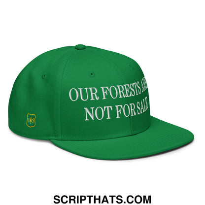 Our Forests Are Not For Sale USFS US Flag Embroidered Flat Bill Snapback Hat Kelly Green