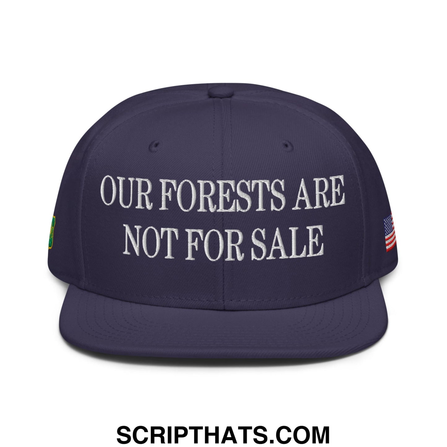 Our Forests Are Not For Sale USFS US Flag Embroidered Flat Bill Snapback Hat Navy blue