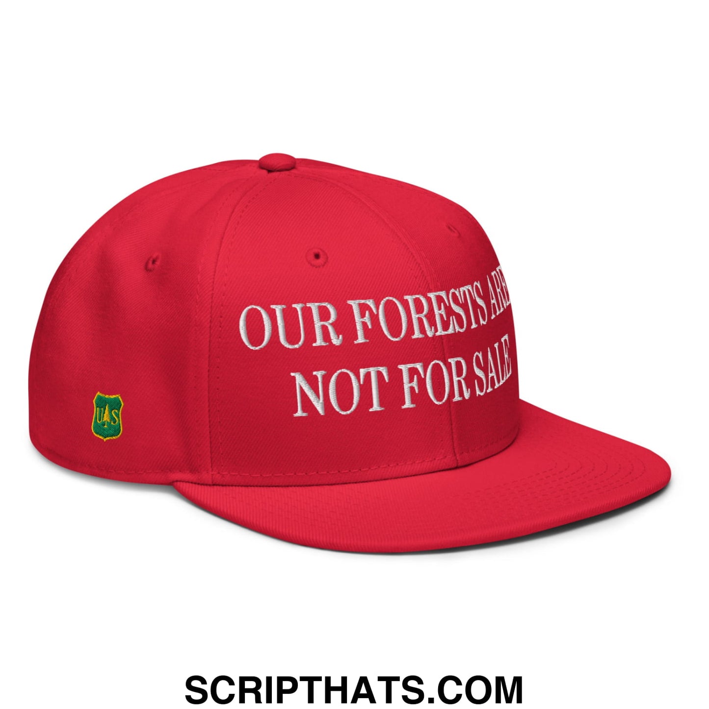 Our Forests Are Not For Sale USFS US Flag Embroidered Flat Bill Snapback Hat Red