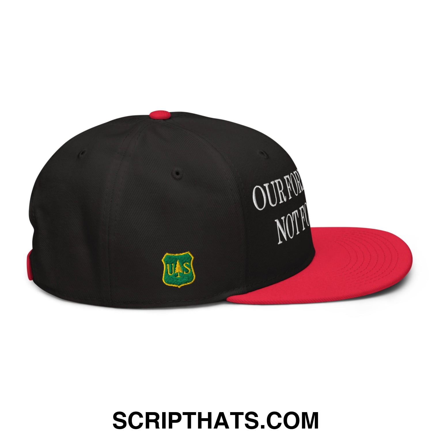 Our Forests Are Not For Sale USFS US Flag Embroidered Flat Bill Snapback Hat Red Black Black