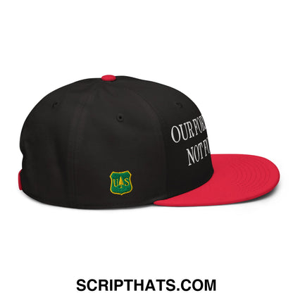 Our Forests Are Not For Sale USFS US Flag Embroidered Flat Bill Snapback Hat Red Black Black