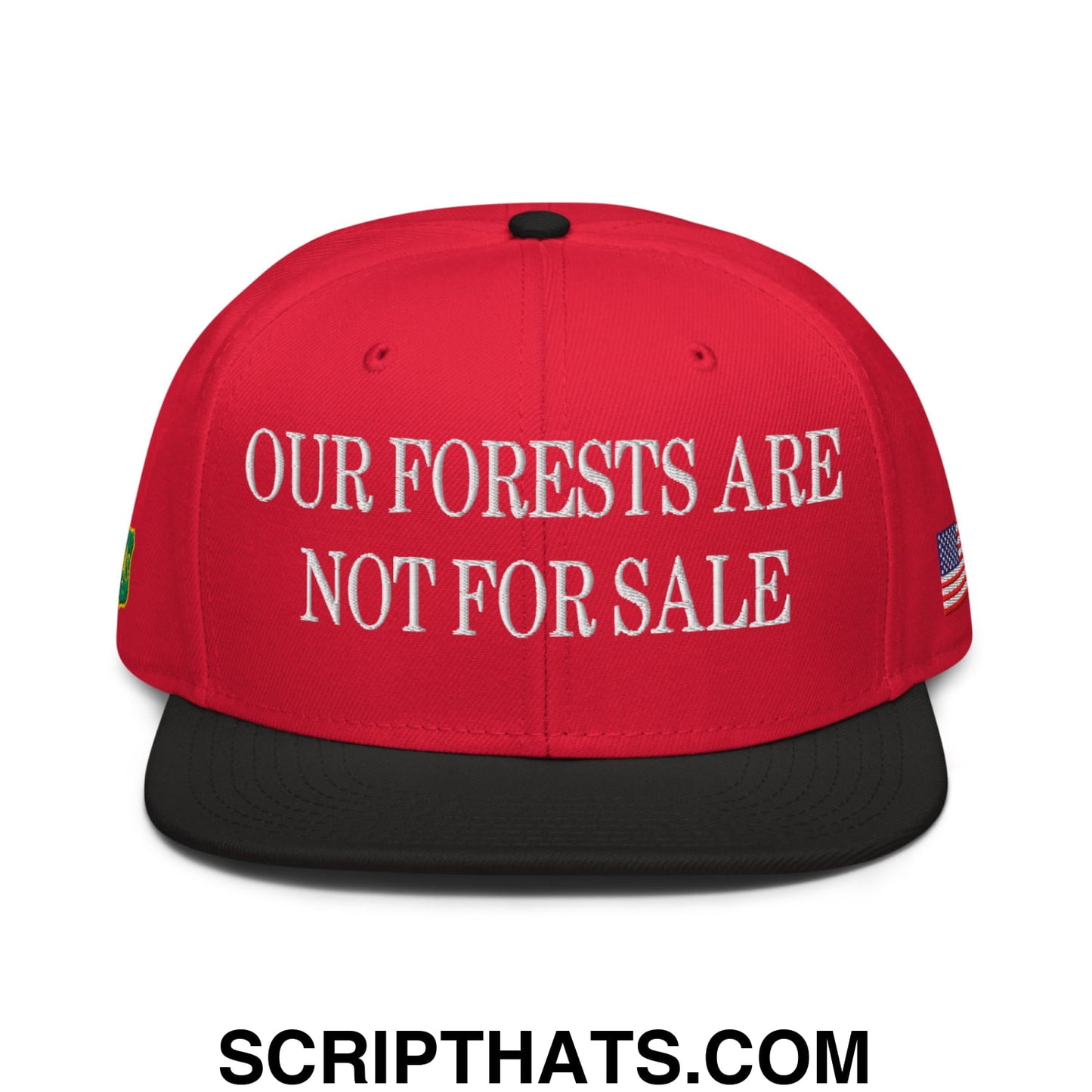 Our Forests Are Not For Sale USFS US Flag Embroidered Flat Bill Snapback Hat Black Red Red