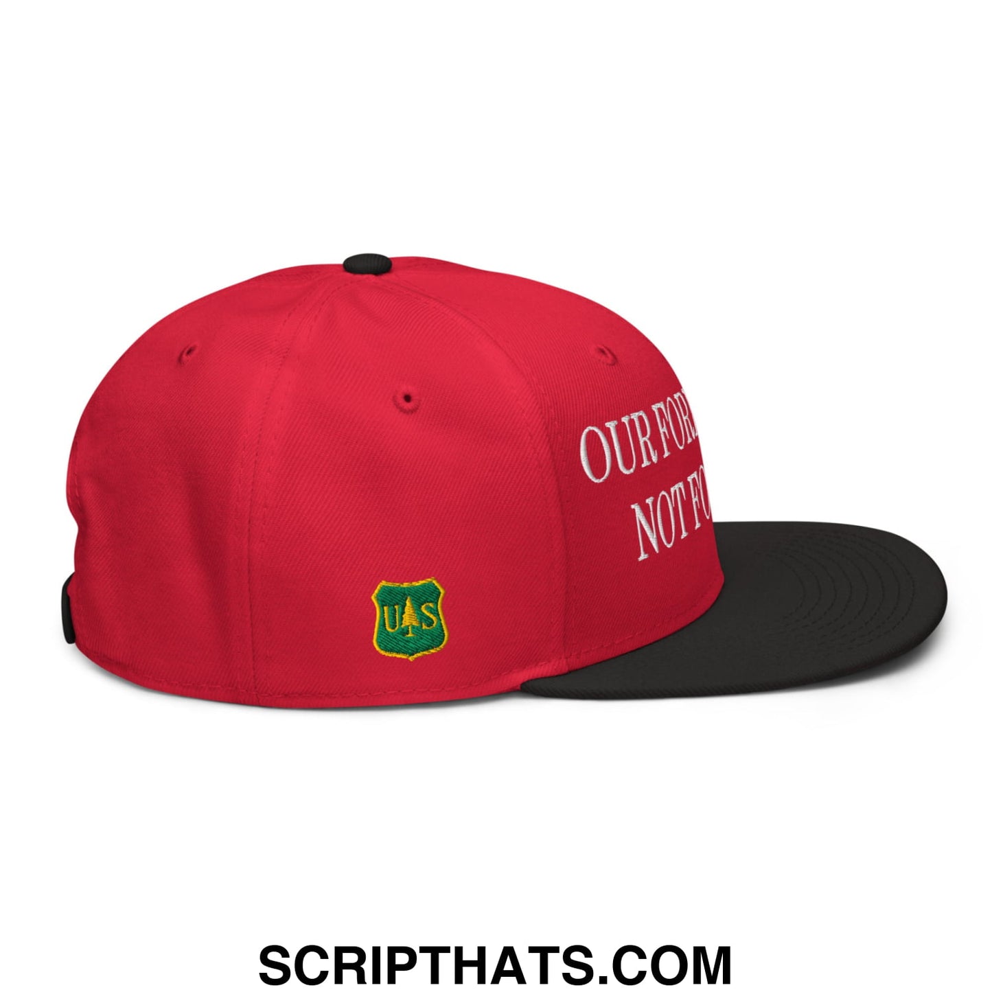 Our Forests Are Not For Sale USFS US Flag Embroidered Flat Bill Snapback Hat Black Red Red