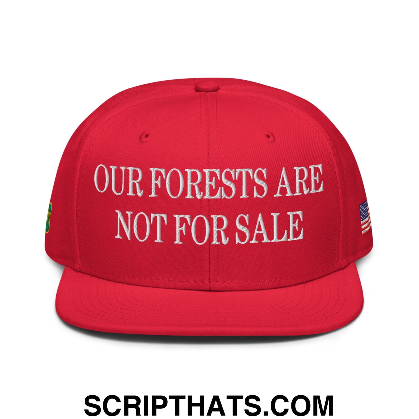 Our Forests Are Not For Sale USFS US Flag Embroidered Flat Bill Snapback Hat Red