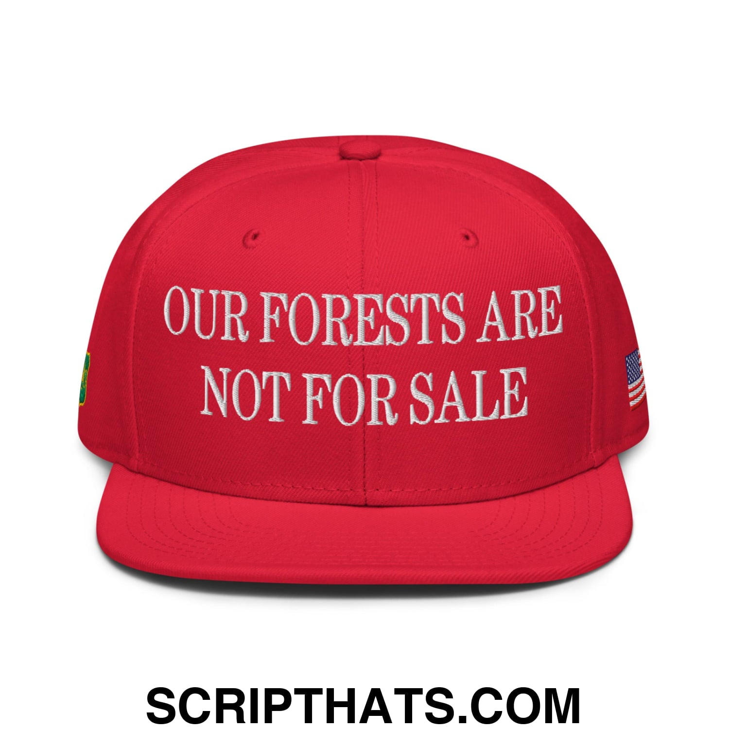 Our Forests Are Not For Sale USFS US Flag Embroidered Flat Bill Snapback Hat Red