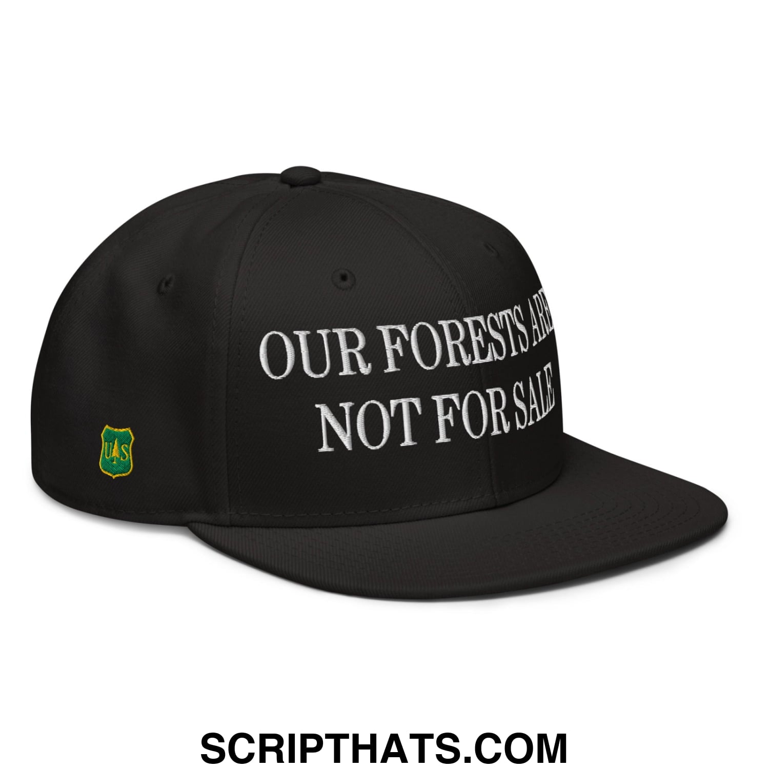 Our Forests Are Not For Sale USFS US Flag Embroidered Flat Bill Snapback Hat Black