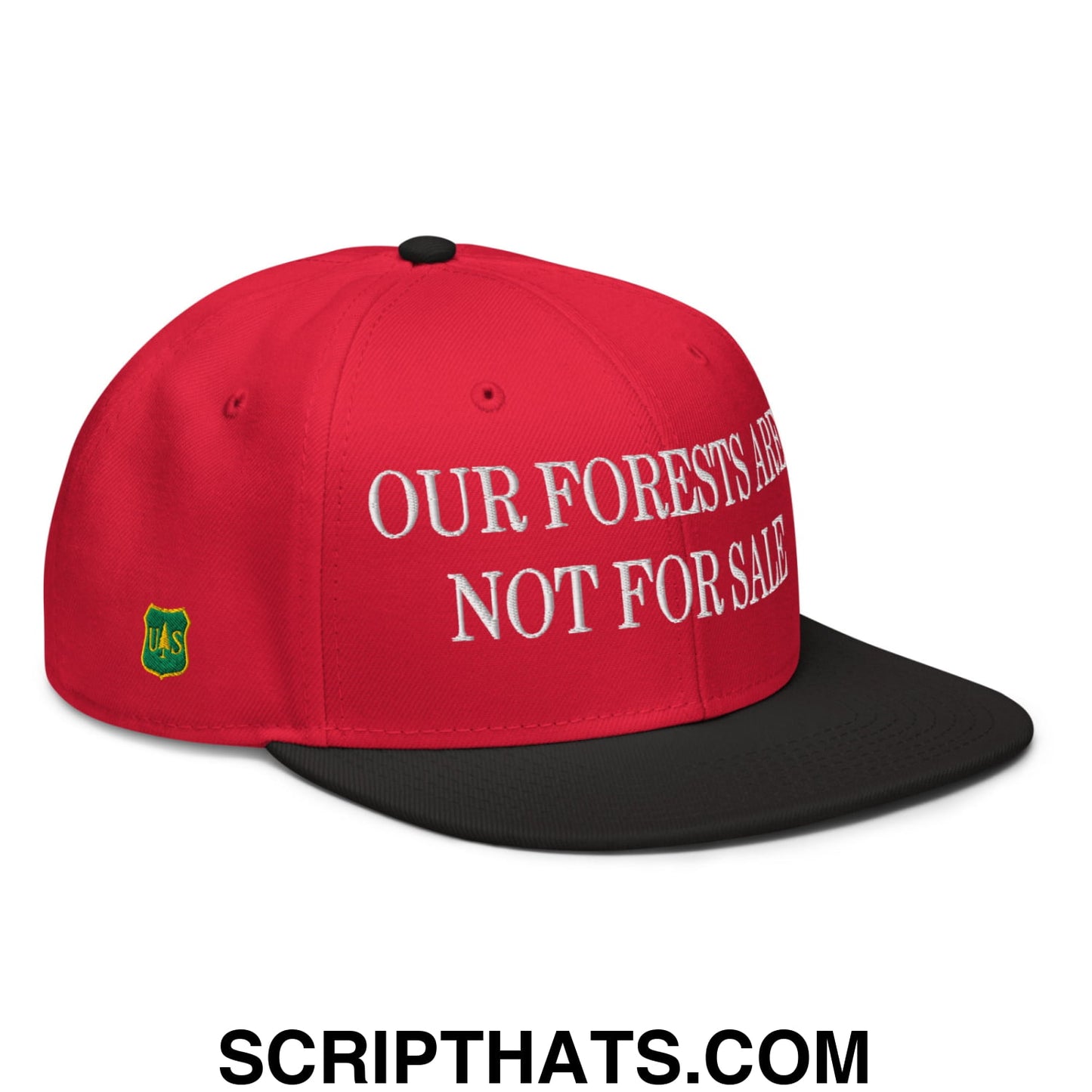 Our Forests Are Not For Sale USFS US Flag Embroidered Flat Bill Snapback Hat Black Red Red