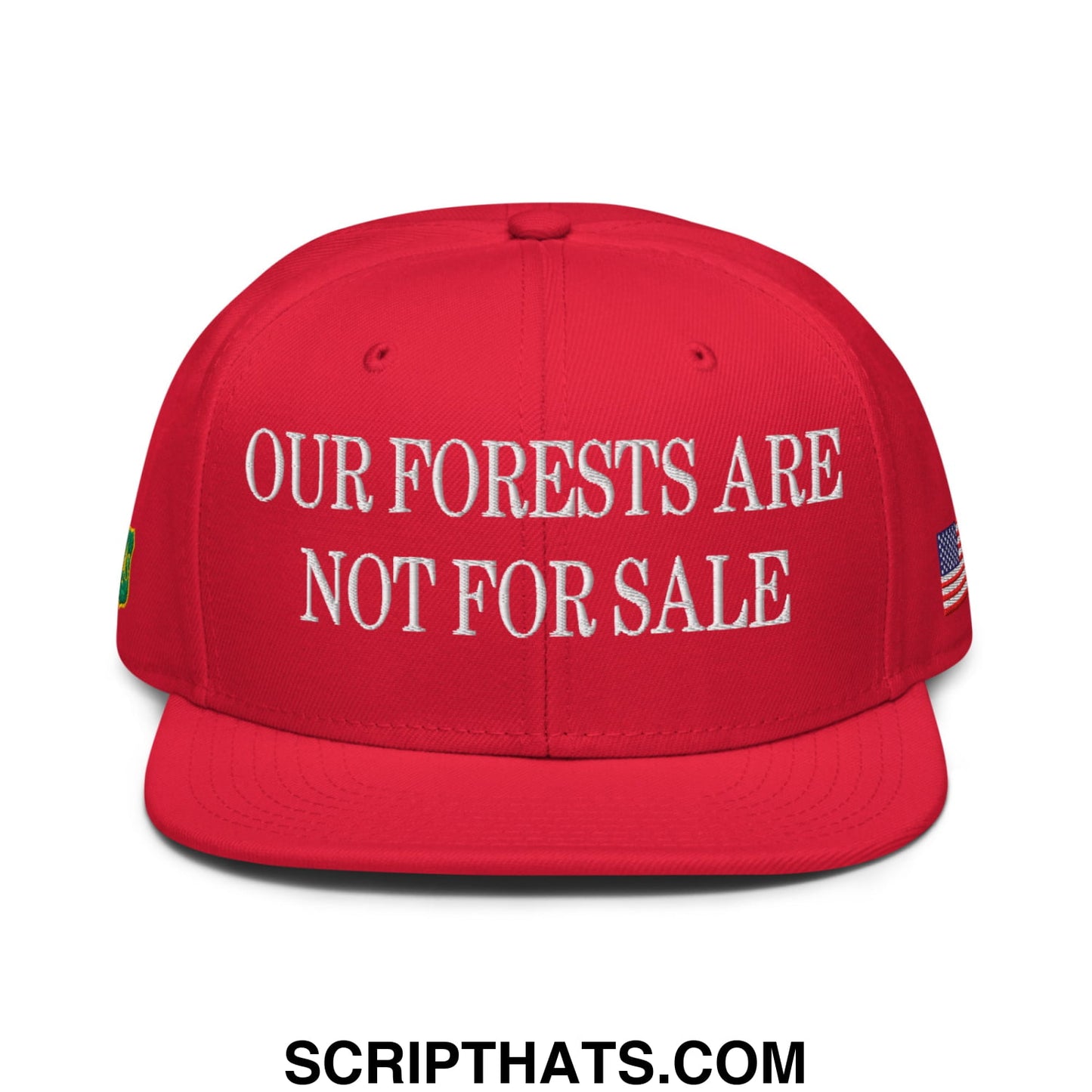 Our Forests Are Not For Sale USFS US Flag Embroidered Flat Bill Snapback Hat Red