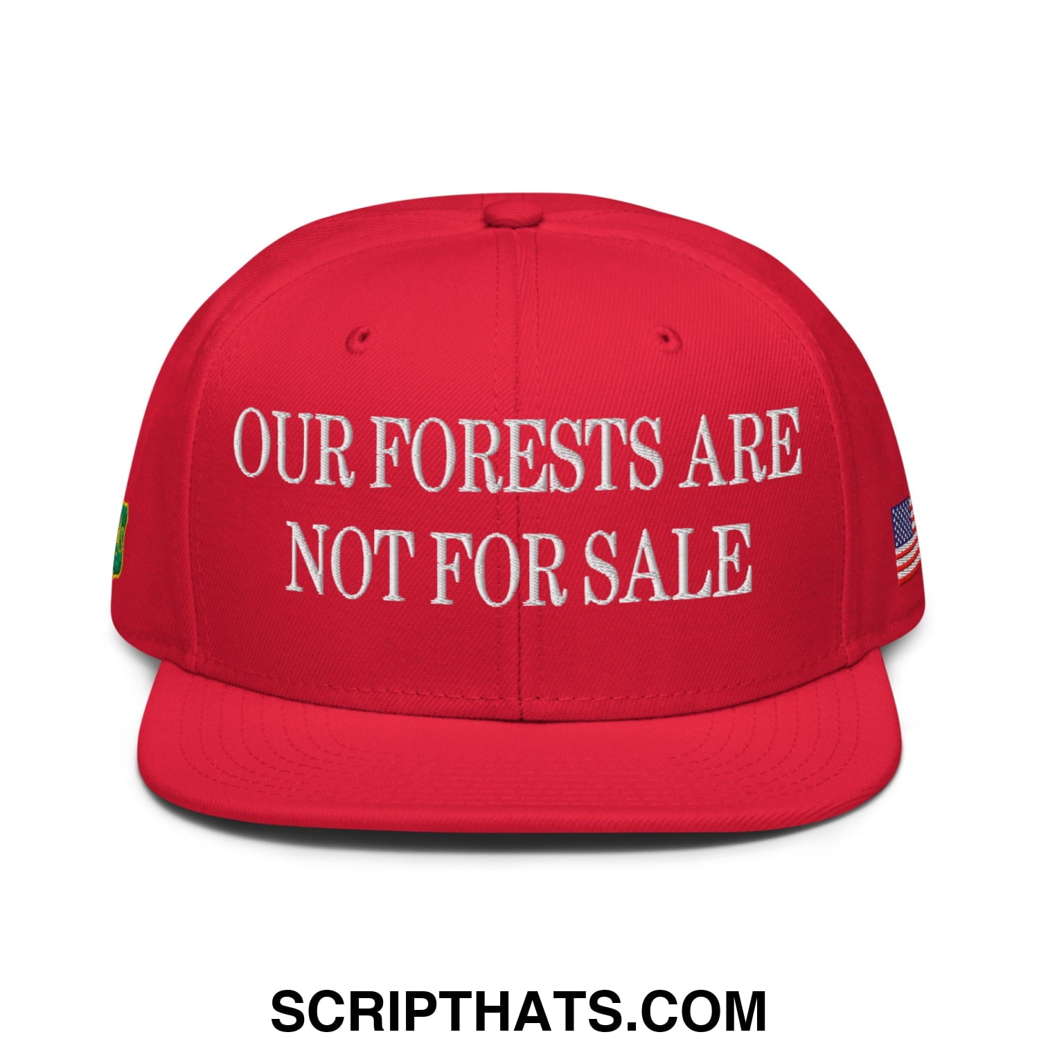 Our Forests Are Not For Sale USFS US Flag Embroidered Flat Bill Snapback Hat Red
