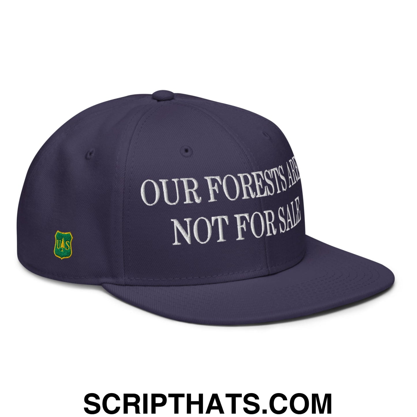 Our Forests Are Not For Sale USFS US Flag Embroidered Flat Bill Snapback Hat Navy blue